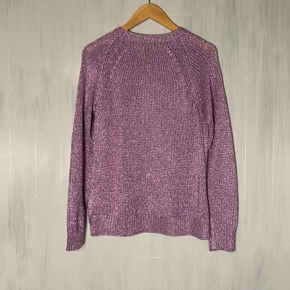J.Crew Metallic Sparkle Side Slit Purple Pullover Sweater Size M‎